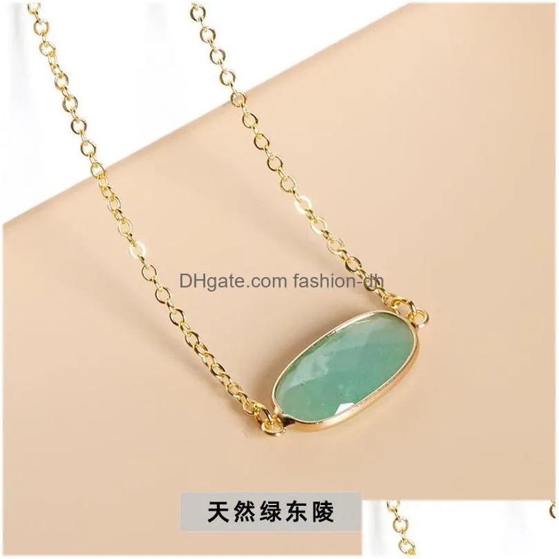 pendant necklaces copper gold edged oval natural stone rose quartzs sunstone crystal necklace for women jewelry gift 11x20mmpendant