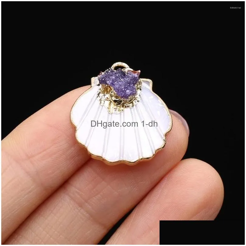 pendant necklaces natural shell pendants fan shape white mother of pearl with crystal stone charms for jewelry making necklace