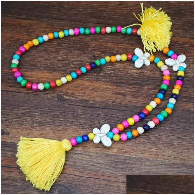 pendant necklaces meetvii ethnic long fringe tassel women handmade wooden beads cross butterfly bohemian jewelry