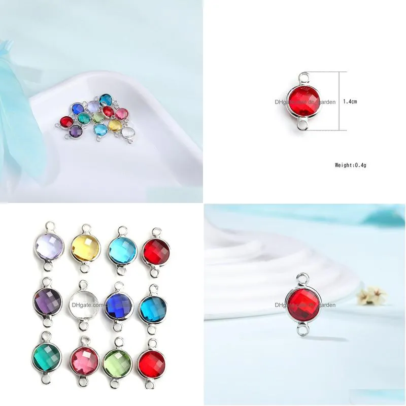 10pcs silver crystal birthstones double hole connectors charm beads bracelet necklace jewelry making diy