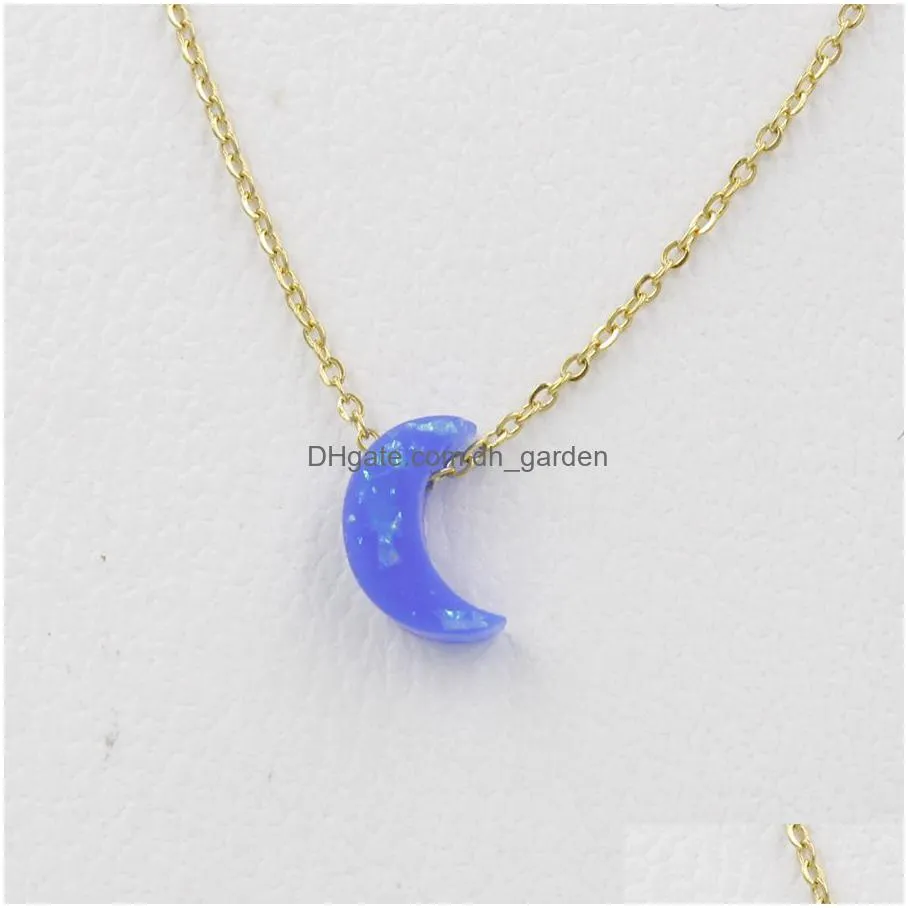 blue white opal moon stone pendant necklace gold plated stainless steel chain choker necklaces women jewelry collier