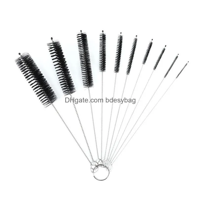 10pcs nylon tube brush set stainless steel soft hair cleaning brush for glasses drinking straws fish tank pipe tumber sippy cup