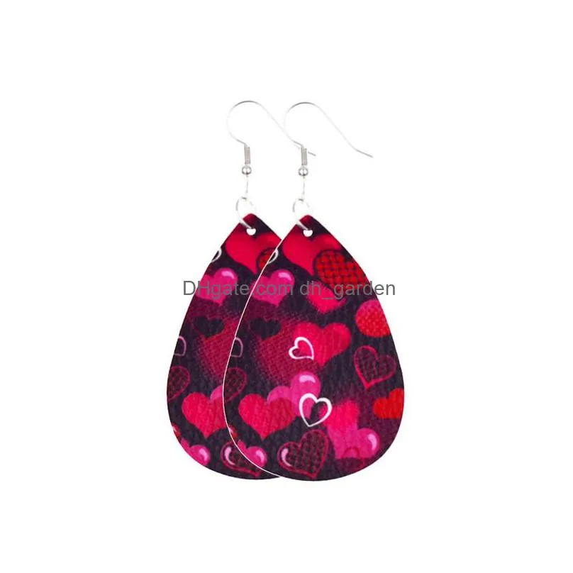 valentines day leather earrings for women heart love red lips double sided printed dangle earrings fashion jewelry 2020