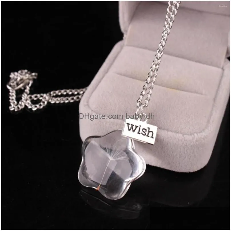 pendant necklaces dandelion crystal necklace make a wish flower jewelry bruun 1293