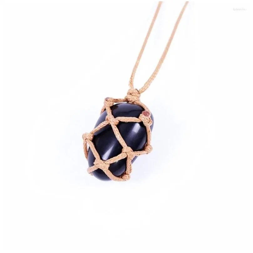 pendant necklaces natural stone wrap braid necklace black obsidian adjustable women men vintage jewelry