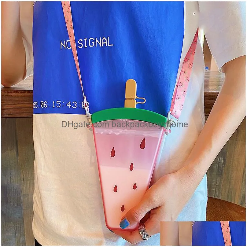 plastic water bottle watermelon orange ice cream water bottles with straw portable popsicle cup for kids girls