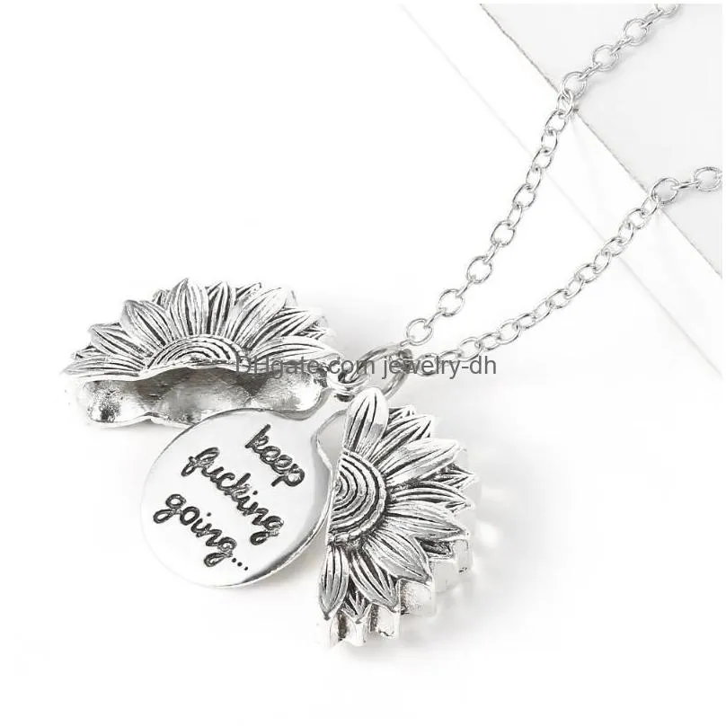 sunflower necklaces keep fucking going you are my sunshine open locket necklace sunflower collar ladys girls friend jewelry gift