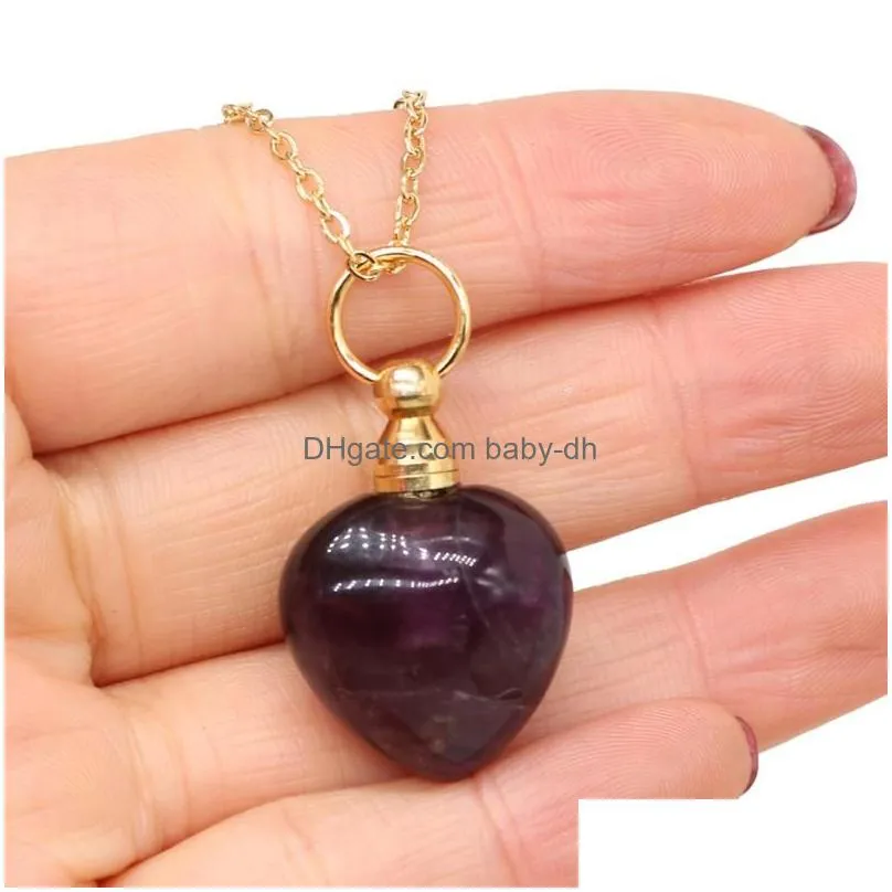 pendant necklaces 1pcs natural stone agates perfume bottle 60cm necklace tiger eye amethysts /fluorite jewelry gift size 22x33mm