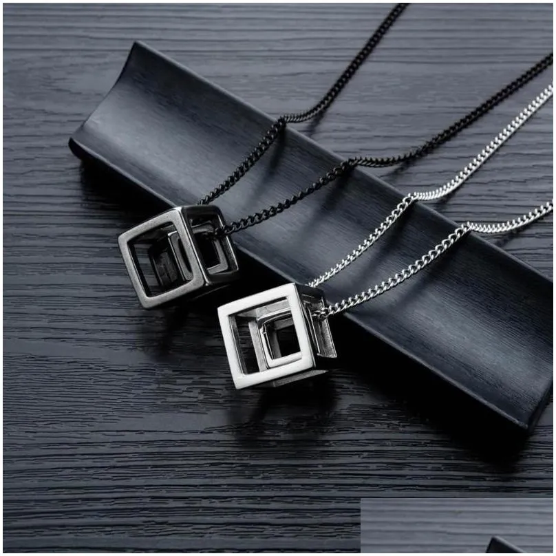 pendant necklaces stainless steel hollow cube necklace for men woman link chain jewelry gift drop wholesalependant