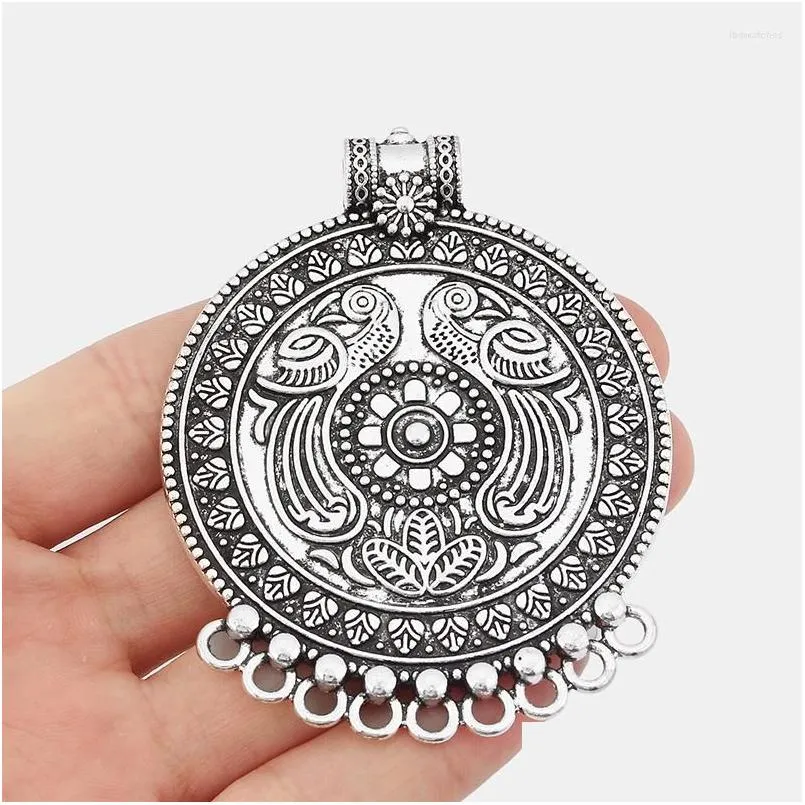 pendant necklaces 2pcs antique bohemian boho large round parrot bird flower shape for necklace connector finding