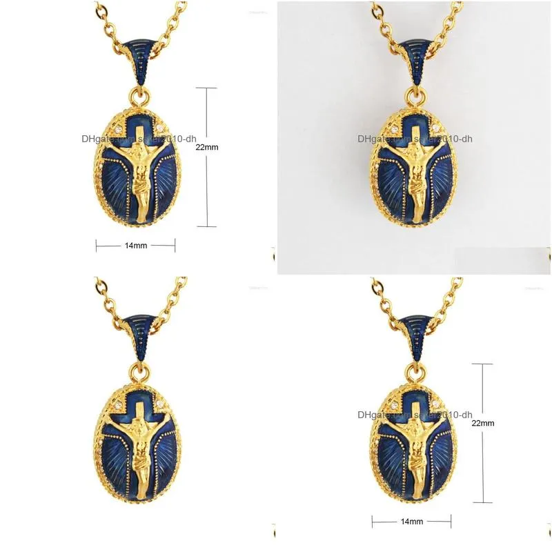 pendant necklaces yaffil necklace women jewelry handmade gold plating jesus cross pattern vintage egg charms crystal 2022