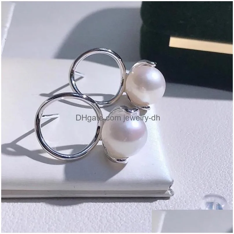 sterling silver earrings jewelry for women 910mm round natural freshwater pearl 2021 fine wholesales stud