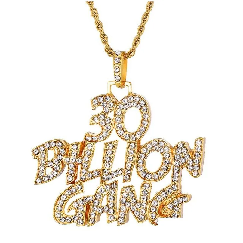 pendant necklaces hop full stainless steel letters words bling iced out rope chain pendants for men women jewelry gold color