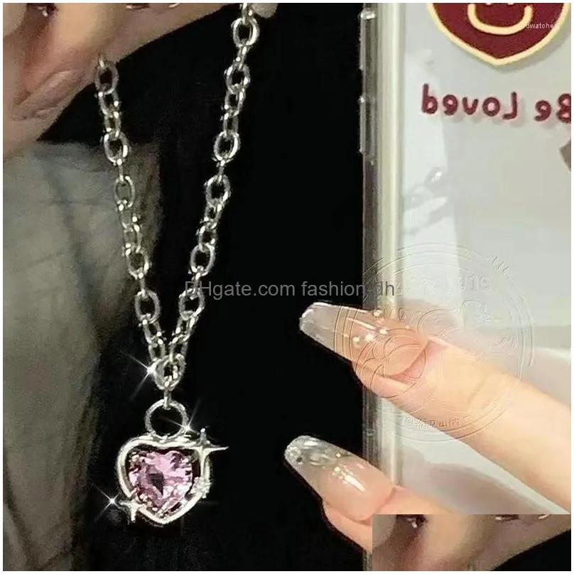 pendant necklaces y2k pink crystal heart necklace women light luxury cupid love arrow clavicle chain fashion valentines day gifts