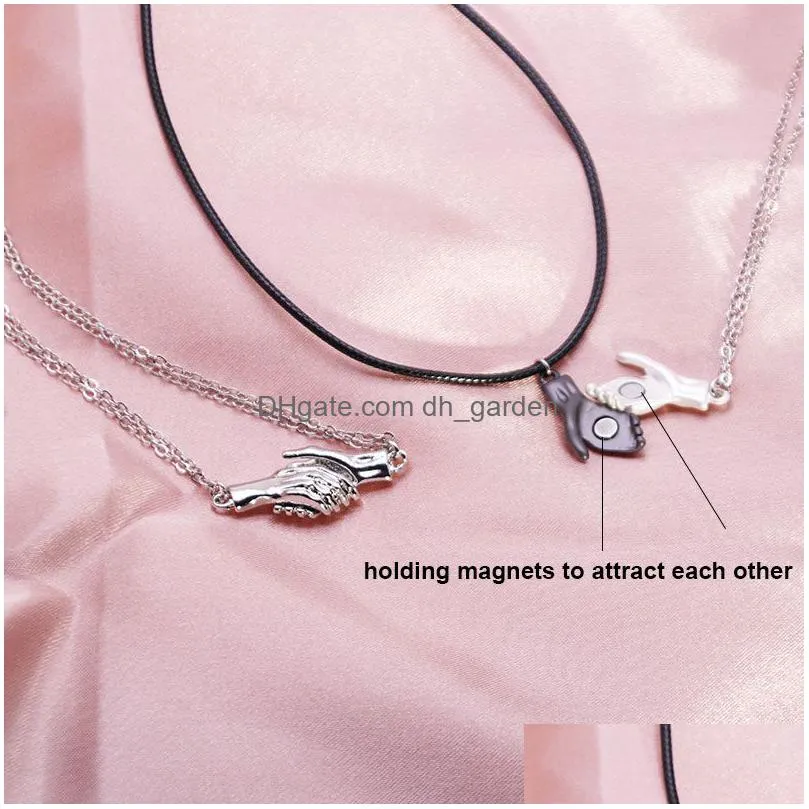 2pcs hold hands magnetic couple necklace lovers hand in hand pendant necklaces for women men fashion jewelry gift 2021