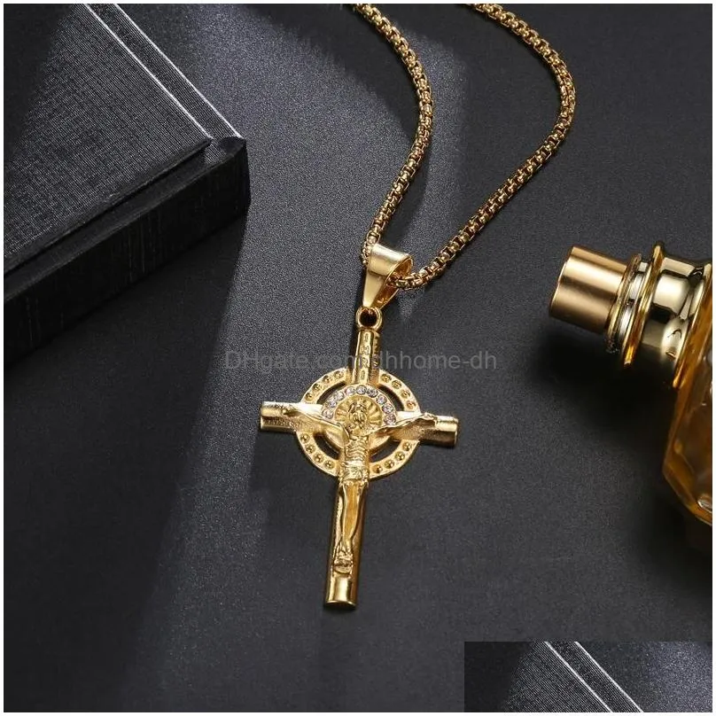 pendant necklaces hip hop stainless steel inri crucifix jesus cross pendants necklace for men rapper jewelry drop