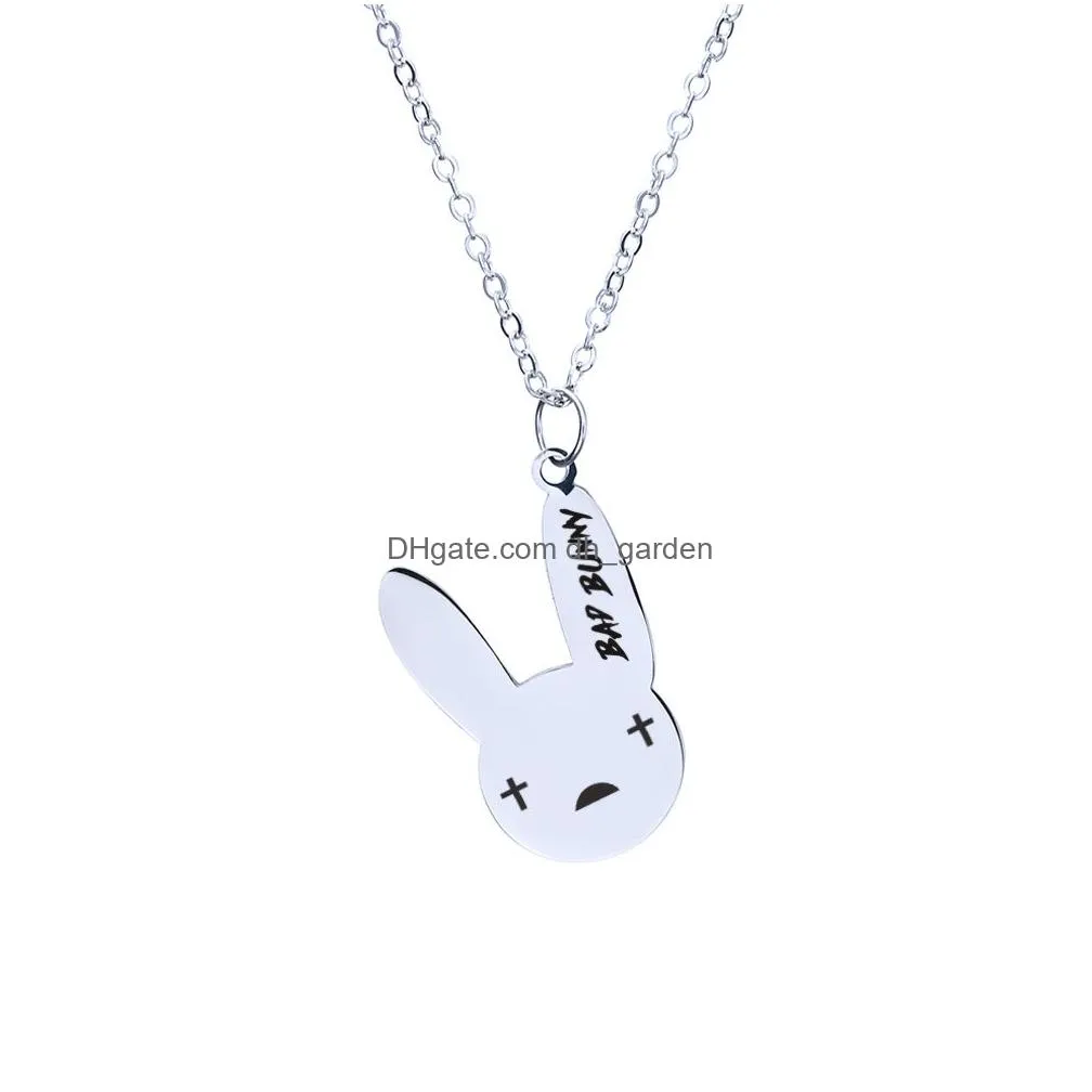 bad bunny necklace with cute rabbit pendant stainless steel pendant necklace hip hop women men jewelry