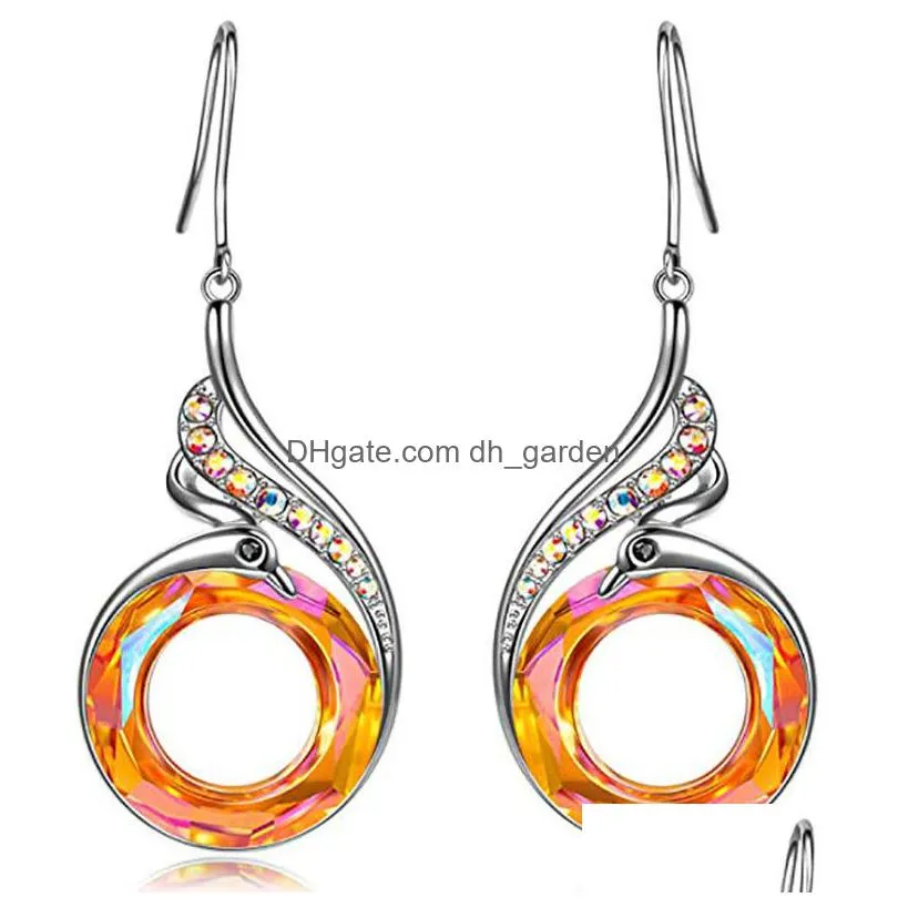 fashion nirvana phoenix earrings necklace jewelry set rainbow crystal peacock zircon drop earring bracelet for women