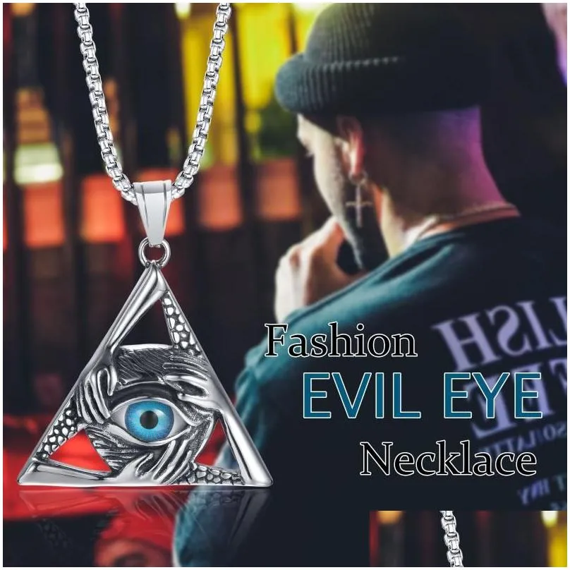 pendant necklaces mens necklace devils eye triangle stainless steel of providence all seeing jewelry spiritual jewelrpendant
