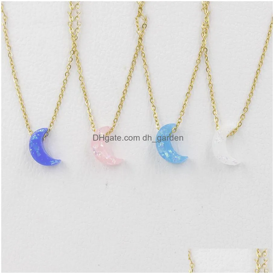 blue white opal moon stone pendant necklace gold plated stainless steel chain choker necklaces women jewelry collier