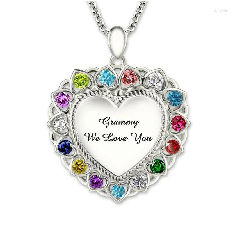 pendant necklaces heart necklace with birthstones silver 925 personalized engraved grandma custom family names letters chain