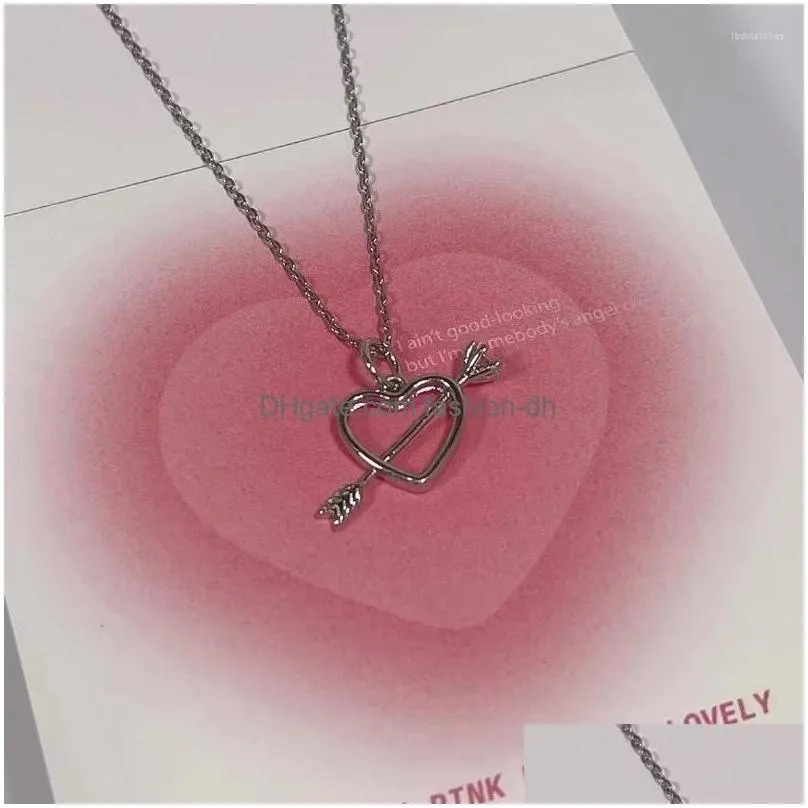 pendant necklaces y2k pink crystal heart necklace women light luxury cupid love arrow clavicle chain fashion valentines day gifts