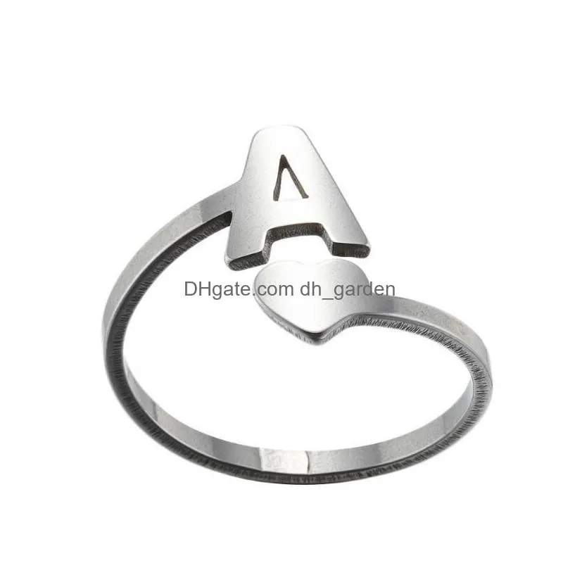 diy az 26 letter rings stainless steel open love heart shaped gold engagement wedding jewelry