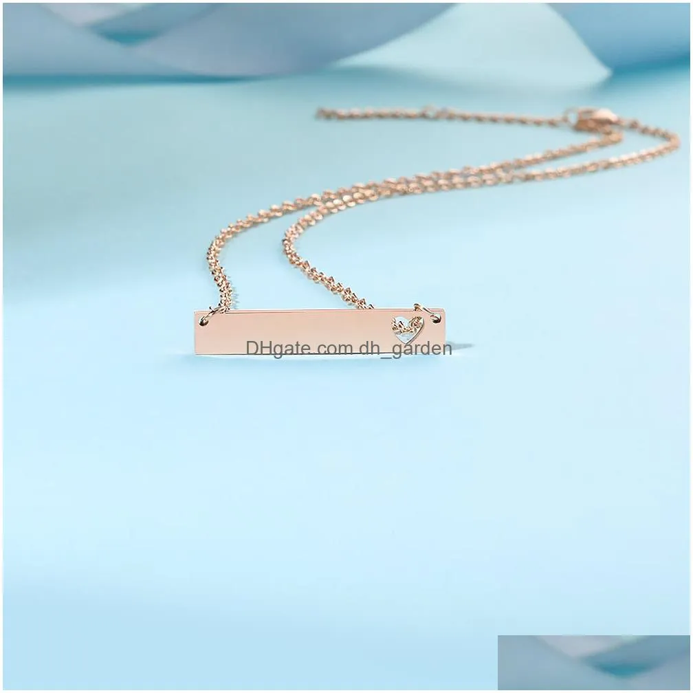 new love heart bar pendant necklace fashion gold solid blank stainless steel necklaces for buyer own engraving jewelry diy