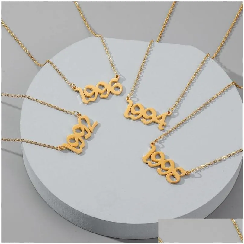 pendant necklaces woman necklace stainless steel personality year number 2001 simple birthday gift jewellery collares