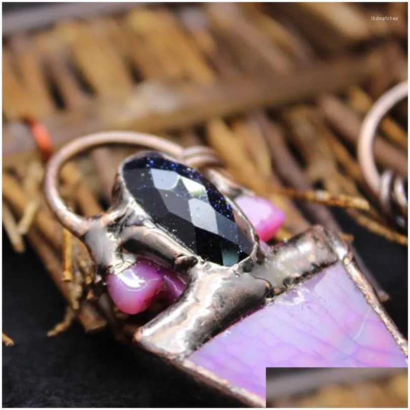 pendant necklaces from 3pcs arrowhead shape vintage natural quartz stone boho antique copper hoop embellished retro medieval