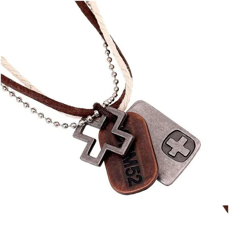 pendant necklaces tag cross necklace women vintage handmade genuine leather chains choker for men jewelrypendant