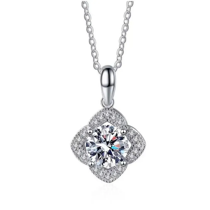 pendant necklaces trendy 925 sterling silver squre clover moissanite necklace for women plated white gold 1ct d color vvs1