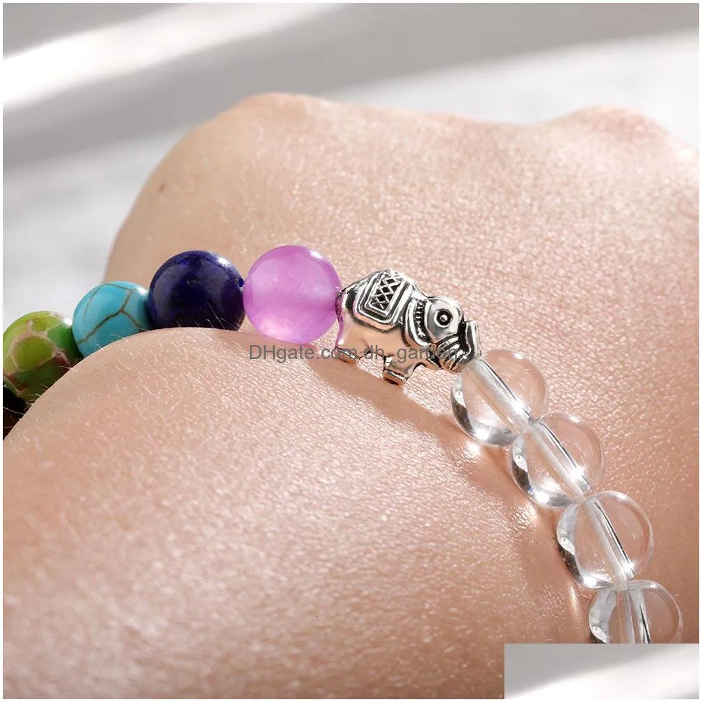 7 chakra bead bracelet natural stone beads yoga alloy metal silver plated elephant charm bracelets friendship jewelry