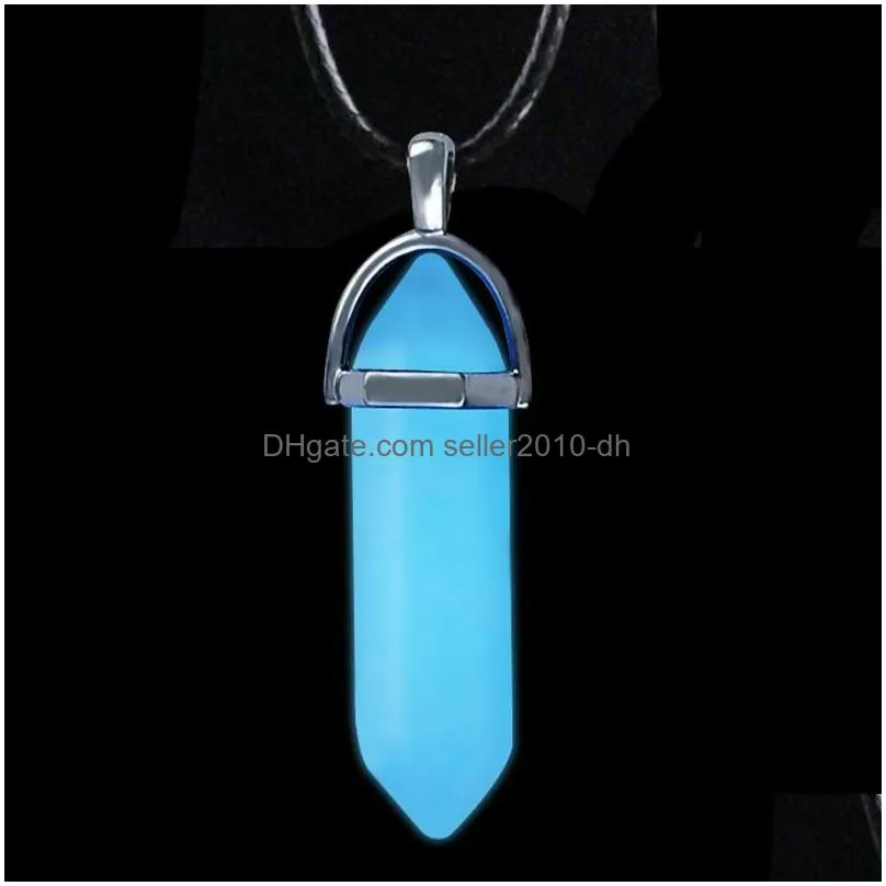 pendant necklaces luminous fluorescent natural gem stone quartz hexagonal pendulum necklace mens womens glow in the dark charmpend