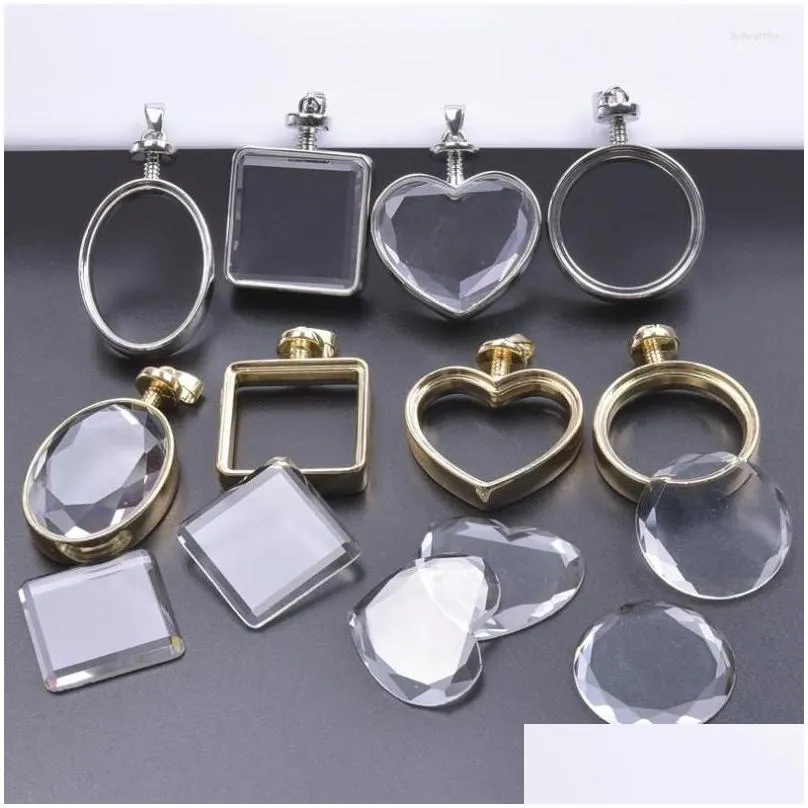 pendant necklaces 5pcs rhombus rhinestone heart oval glass floating locket pendants making dried flowers medallion po jewelry craft