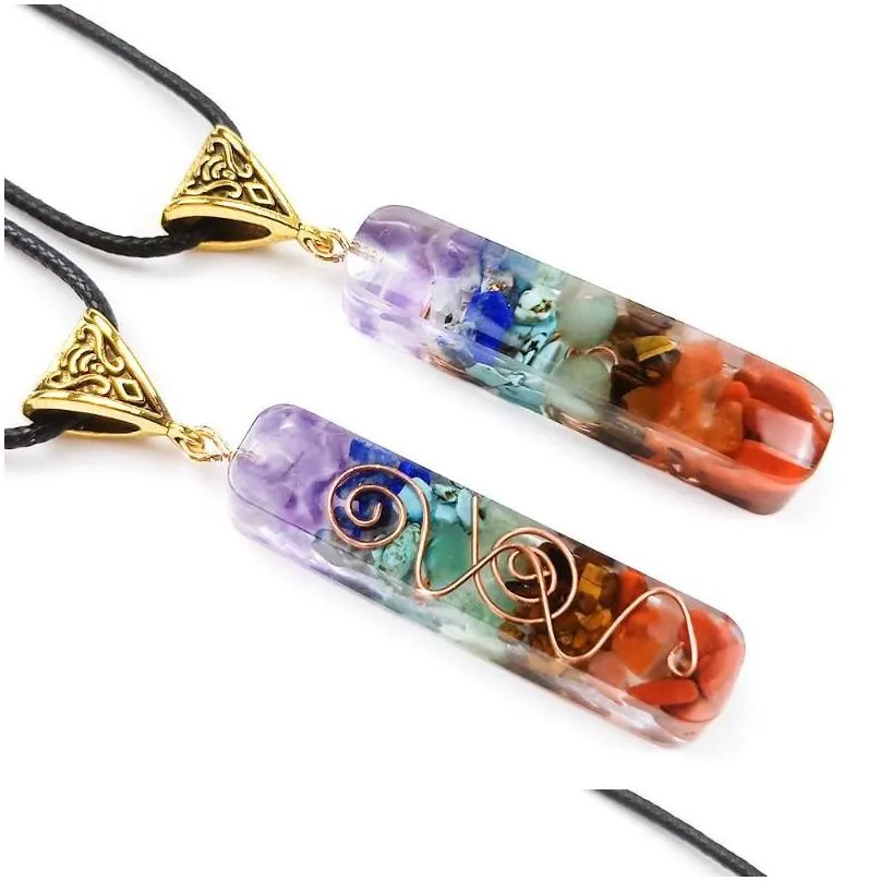 pendant necklaces orgonite chakela rainbow seven chakra reiki healing energy stone meditation pendulum necklace