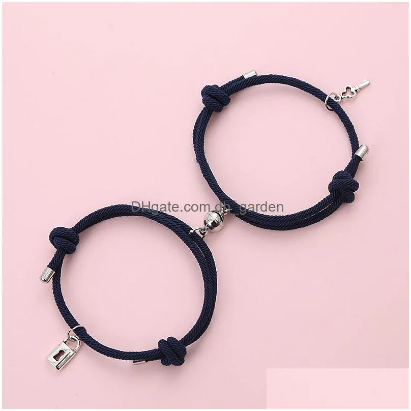 magnetic couples bracelets love lock key charm mutual attraction relationship matching friendship rope bracelet jewelry