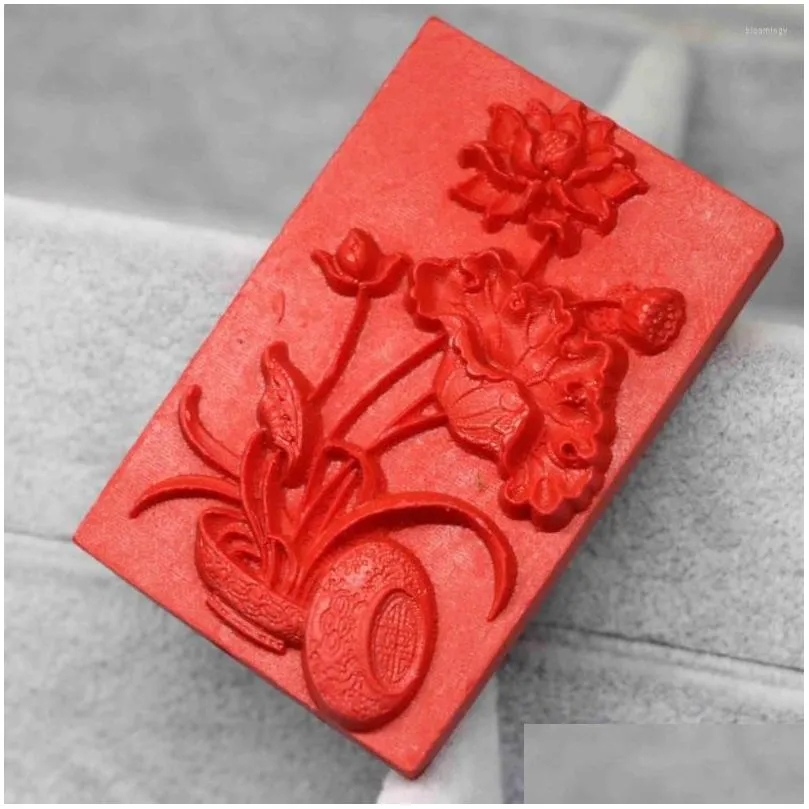 pendant necklaces carving lotus flower vintage synthetic red cinnabar rectangle fit for necklace jewelry making 36 56mmb1540