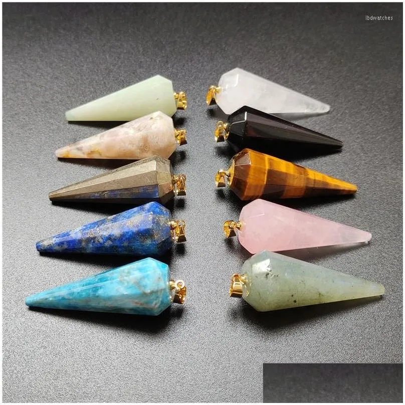 pendant necklaces fuwo wholesasle faceted gems stone pendulum natural healing crystal dodecagon point jewelry pd390 5pieces/lot