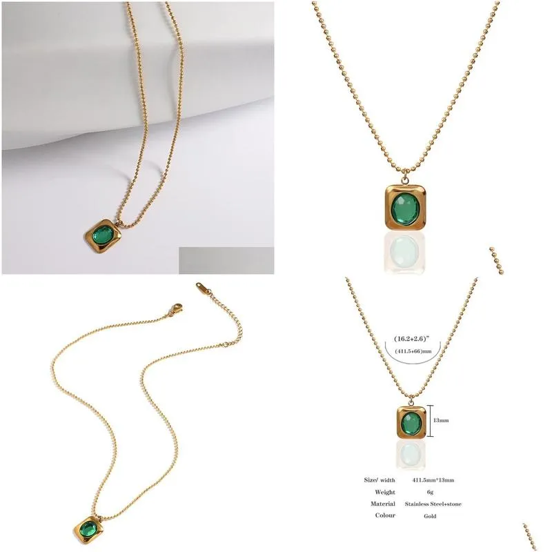 pendant necklaces greatera trendy square green stone for women golden stainless steel beads chain choker necklace jewelry giftpendant