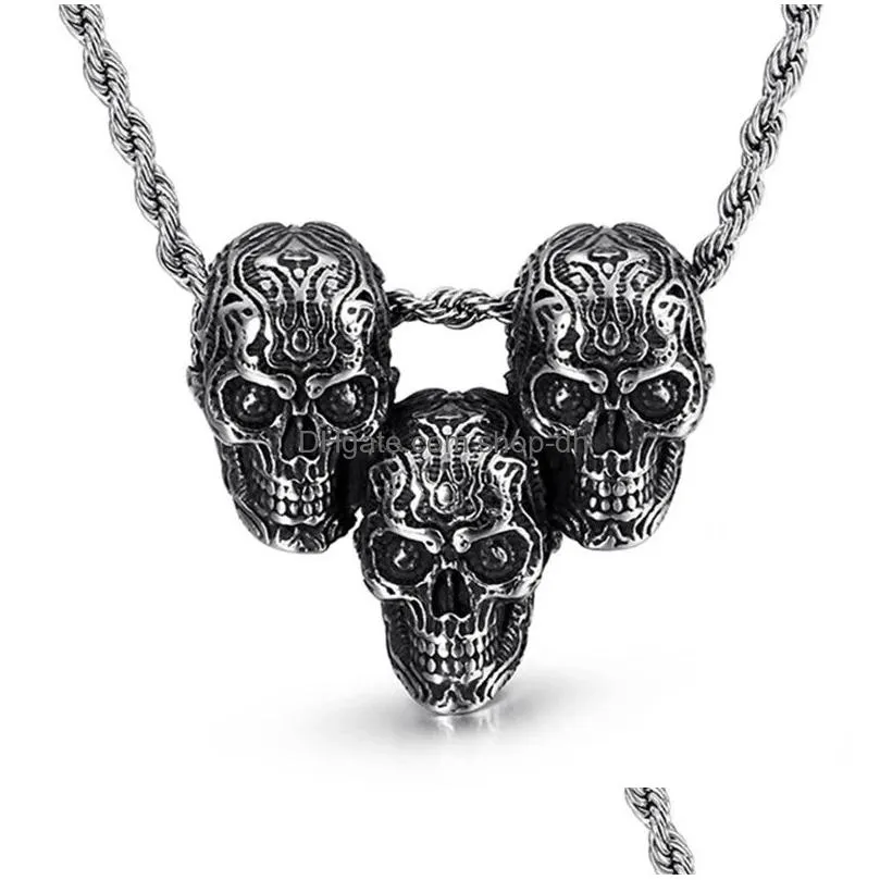 pendant necklaces european and american hiphop punk street retro titanium steel necklace trendy male skull stainless accessories