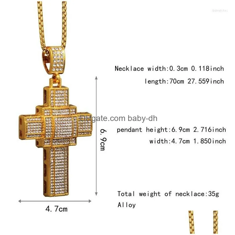 pendant necklaces retro ins american hiphop full diamond checkered overlap cross necklace choker chain for women men tennis drop