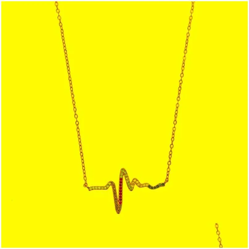 pendant necklaces gold silver color colorful cz rainbow fun ecg charm heartbeat for women girl fashion jewelry party giftspendant