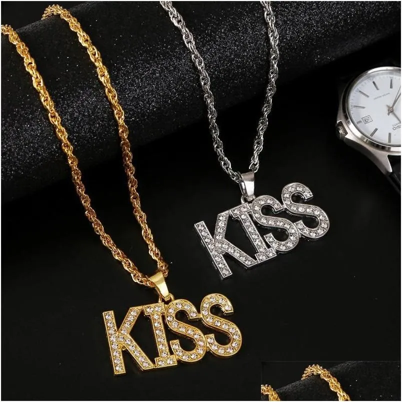 pendant necklaces exquisite shiny letters k i s inlaid crystal zircon personality men and women rapper hiphop necklace jewelrypendant