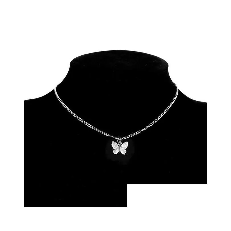 pendant necklaces shiny bling butterfly necklace choker women sweet double layer clavicle chain temperament jewelry accessoriespendant