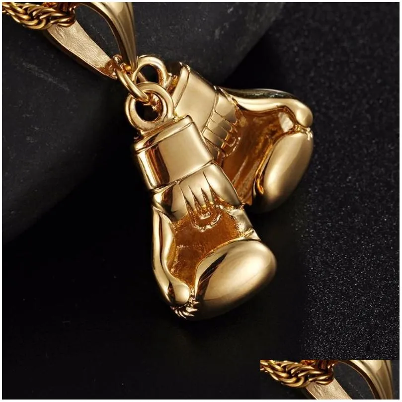 pendant necklaces granny chic hip hop mens boys necklace gold color stainless steel chain pair boxing glove fashion sport fitness