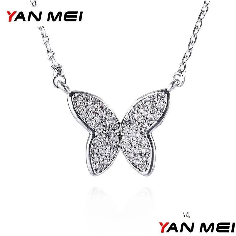 pendant necklaces yanmei butterfly for women cubic zirconia cute insect fashion vintage necklace jewelry ymd1280