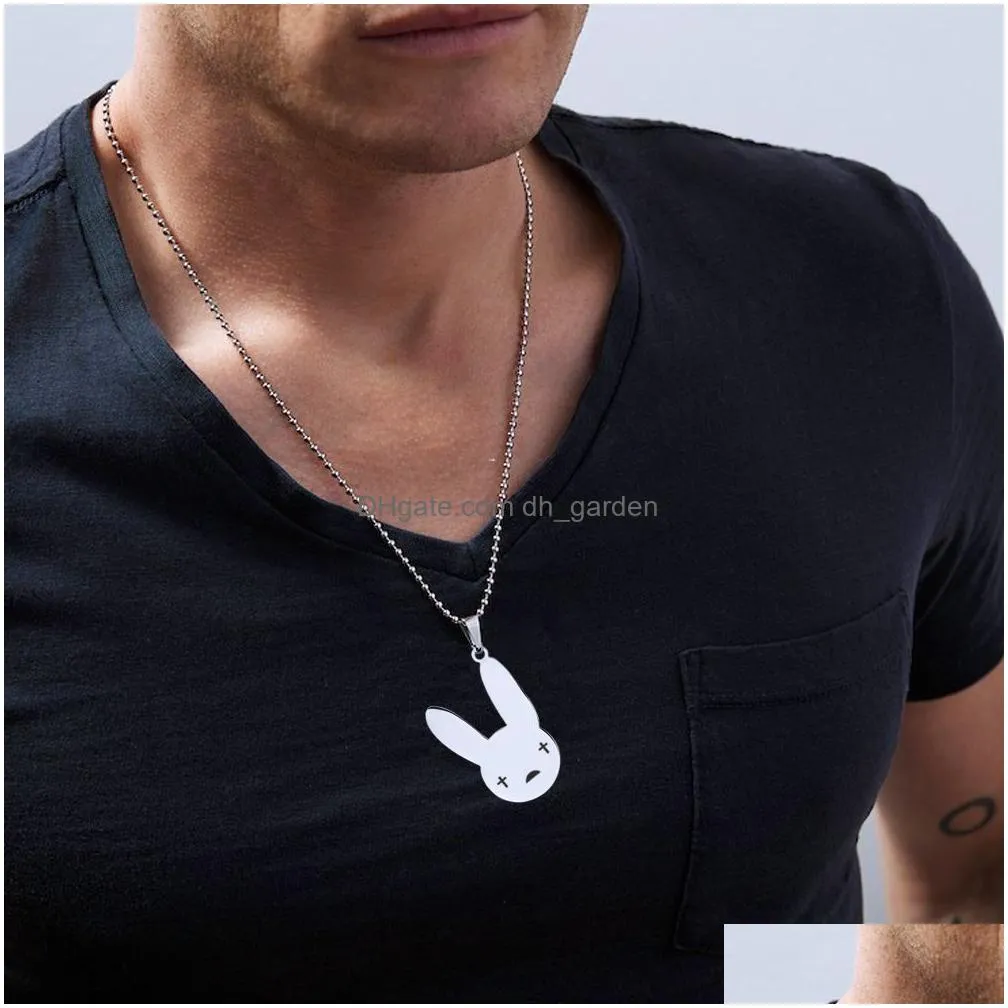 bad bunny necklace with cute rabbit pendant stainless steel pendant necklace hip hop women men jewelry