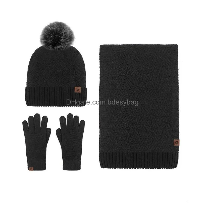 winter party supplies christmas warm beanie hat scarf and touchscreen gloves set for women and men