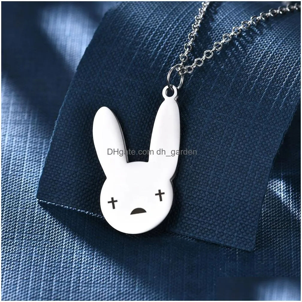 bad bunny necklace with cute rabbit pendant stainless steel pendant necklace hip hop women men jewelry